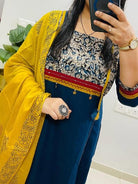 Elegant Blue Cotton Embroidery Straight Suit Set - BONYHUBSALWAR KAMEEZ