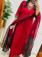 Trendy Red Printed Cotton Straight Suit Set - BONYHUBSALWAR KAMEEZ
