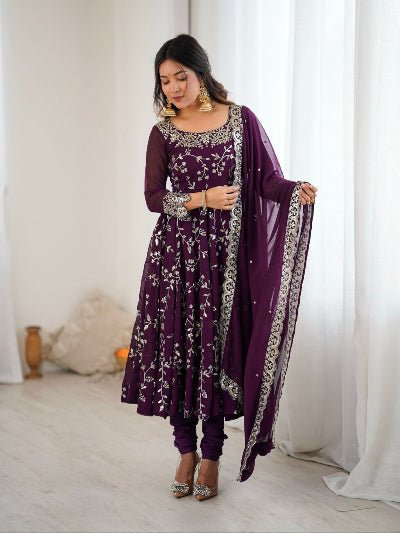 Purple Georgette Embroidery Work Anarkali Suit - BONYHUBSALWAR KAMEEZ
