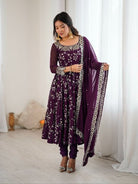 Purple Georgette Embroidery Work Anarkali Suit - BONYHUBSALWAR KAMEEZ