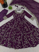 Purple Georgette Embroidery Work Anarkali Suit - BONYHUBSALWAR KAMEEZ