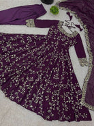 Purple Georgette Embroidery Work Anarkali Suit - BONYHUBSALWAR KAMEEZ