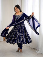 Navy Blue Georgette Embroidery work Anarkali Suit Set - BONYHUBSALWAR KAMEEZ