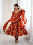Orange Georgette Embroidery Work Anarkali Suit Set - BONYHUBSALWAR KAMEEZ