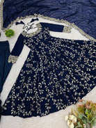 Navy Blue Georgette Embroidery work Anarkali Suit Set - BONYHUBSALWAR KAMEEZ