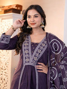 Elegant Purple Adda Work Cotton Anarkali Suit Set - BONYHUBSALWAR KAMEEZ