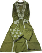 Olive Green Adda Work Cotton Anarkali Suit Set - BONYHUBSALWAR KAMEEZ