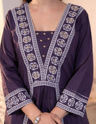 Elegant Purple Adda Work Cotton Anarkali Suit Set - BONYHUBSALWAR KAMEEZ