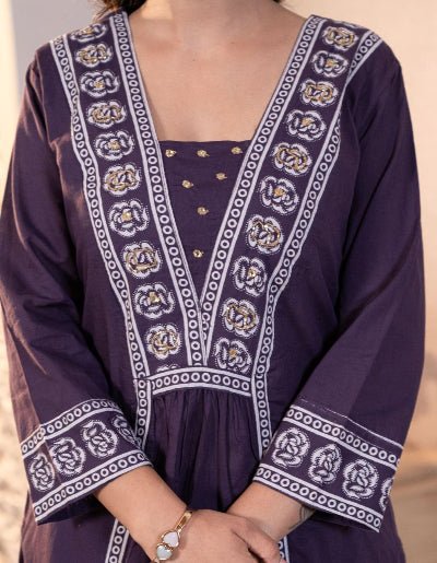 Elegant Purple Adda Work Cotton Anarkali Suit Set - BONYHUBSALWAR KAMEEZ