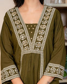 Olive Green Adda Work Cotton Anarkali Suit Set - BONYHUBSALWAR KAMEEZ