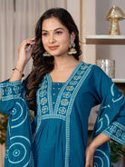 Stylish Blue Adda Work Cotton Anarkali Suit Set - BONYHUBSALWAR KAMEEZ
