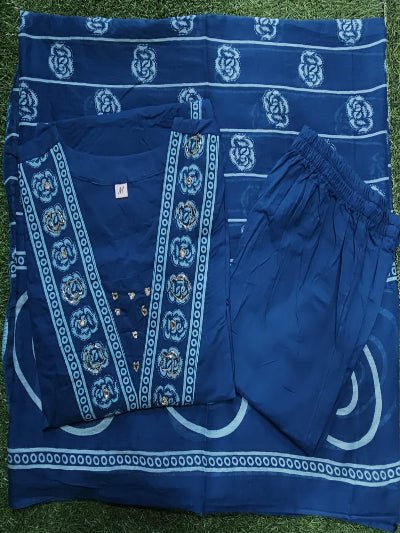 Stylish Blue Adda Work Cotton Anarkali Suit Set - BONYHUBSALWAR KAMEEZ