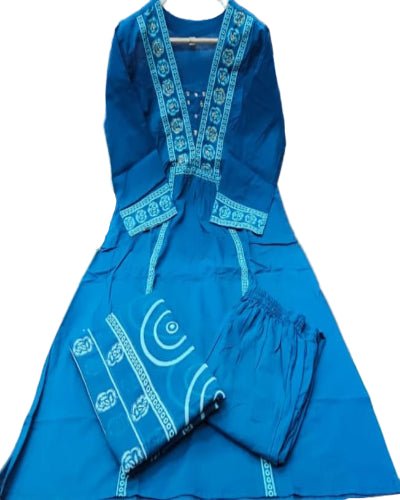 Stylish Blue Adda Work Cotton Anarkali Suit Set - BONYHUBSALWAR KAMEEZ