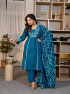 Stylish Blue Adda Work Cotton Anarkali Suit Set - BONYHUBSALWAR KAMEEZ