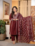 Trendy Maroon Adda Work Cotton Anarkali Suit Set - BONYHUBSALWAR KAMEEZ