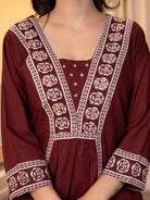 Trendy Maroon Adda Work Cotton Anarkali Suit Set - BONYHUBSALWAR KAMEEZ
