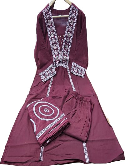 Trendy Maroon Adda Work Cotton Anarkali Suit Set - BONYHUBSALWAR KAMEEZ