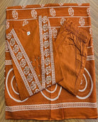 Rust Orange Adda Work Cotton Anarkali Suit Set - BONYHUBSALWAR KAMEEZ