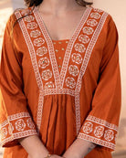 Rust Orange Adda Work Cotton Anarkali Suit Set - BONYHUBSALWAR KAMEEZ