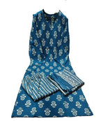 Beautiful Blue Printed Cotton Straight Suit Set - BONYHUBSALWAR KAMEEZ