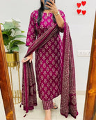 Classic Pink Printed Cotton Straight Suit Set - BONYHUBSALWAR KAMEEZ