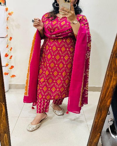 Elegant Magenta Sequin Detailing Cotton Straight Suit Set - BONYHUBSALWAR KAMEEZ