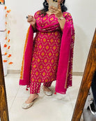 Elegant Magenta Sequin Detailing Cotton Straight Suit Set - BONYHUBSALWAR KAMEEZ