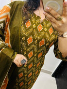 Mehendi Green Sequin Detailing Cotton Straight Suit Set - BONYHUBSALWAR KAMEEZ