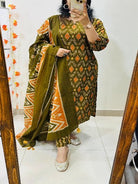 Mehendi Green Sequin Detailing Cotton Straight Suit Set - BONYHUBSALWAR KAMEEZ