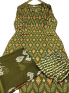 Mehendi Green Sequin Detailing Cotton Straight Suit Set - BONYHUBSALWAR KAMEEZ