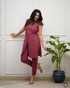 Trendy Deep Pink Plain Cotton Kurti Pant Set Of 2 - BONYHUBSALWAR KAMEEZ