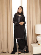 Trendy Black Cotton Farshi Style Straight Suit Set - BONYHUBSALWAR KAMEEZ