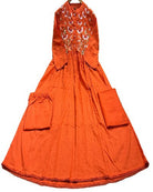 Beautiful Orange Embroidery Cotton Anarkali Suit Set - BONYHUBSALWAR KAMEEZ
