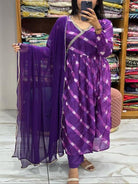 Ethnic Purple Rayon Anarkali Suit Set - BONYHUBSALWAR KAMEEZ