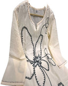 Stylish White Tagai Work Cotton Kurti Pant Set Of 2 - BONYHUBSALWAR KAMEEZ