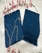 Stylish Aqua Blue Tagai Work Cotton Kurti Pant Set Of 2 - BONYHUBSALWAR KAMEEZ