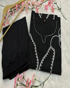 Stylish Black Tagai Work Cotton Kurti Pant Set Of 2 - BONYHUBSALWAR KAMEEZ