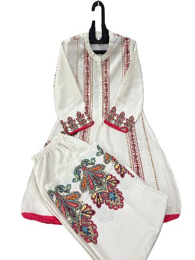 Trendy White Printed Cotton Lilan Kurti Pant Set Of 2 - BONYHUBSALWAR KAMEEZ