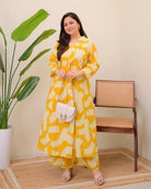 Beautiful Yellow Cotton Printed Kurti Pant Set Of 2 - BONYHUBSALWAR KAMEEZ