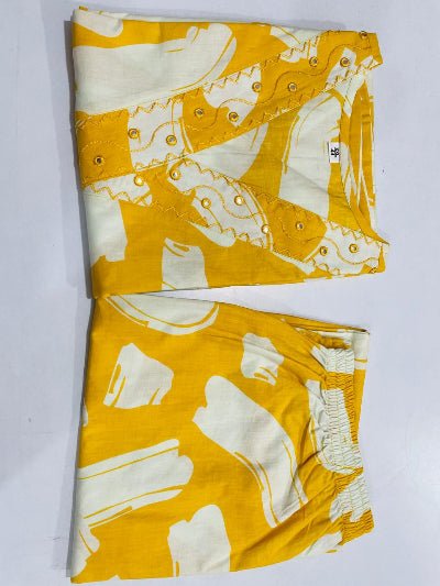 Beautiful Yellow Cotton Printed Kurti Pant Set Of 2 - BONYHUBSALWAR KAMEEZ