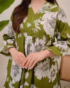 Beautiful Moss Green Cotton Printed Kurti Pant Set Of 2 - BONYHUBSALWAR KAMEEZ