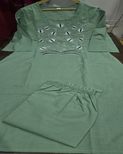 Elegant Mint Green Cotton Printed Kurti Pant Set Of 2 - BONYHUBSALWAR KAMEEZ