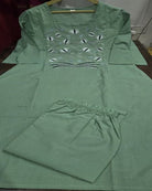 Elegant Mint Green Cotton Printed Kurti Pant Set Of 2 - BONYHUBSALWAR KAMEEZ