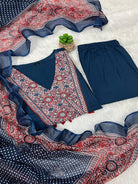 Teal Blue Handwork Cotton Anarkali Suit Set - BONYHUBSALWAR KAMEEZ