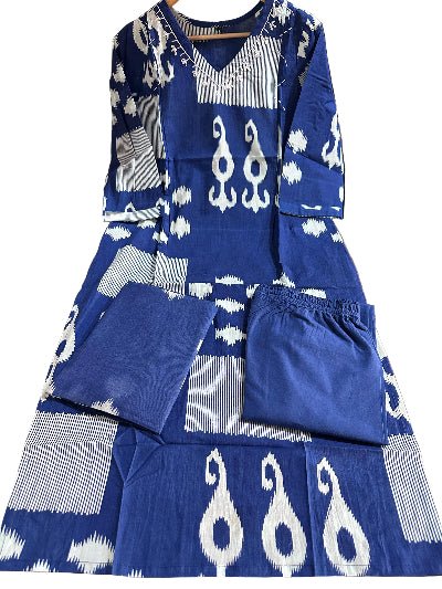 Blue Trendy Printed Cotton Straight Suit Set - BONYHUBSALWAR KAMEEZ