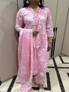 Baby Pink Trendy Printed Cotton Straight Suit Set - BONYHUBSALWAR KAMEEZ