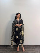 Classy Black Printed Cotton Straight Suit Set - BONYHUBSALWAR KAMEEZ