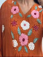 Terracotta Orange Embroidery Cotton Anarkali Suit Set - BONYHUBSALWAR KAMEEZ