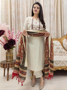 Classy White Embroidery Chanderi Silk Straight Suit Set - BONYHUBSALWAR KAMEEZ
