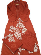 Burnt Orange Handwork Cotton Straight Suit Set - BONYHUBSALWAR KAMEEZ